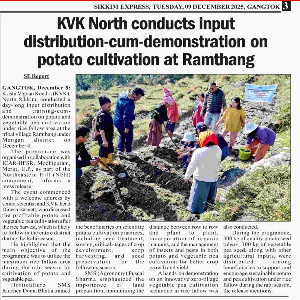 KVK North conducts input distribution-cum-demonstration on potato cultivation at Ramthang