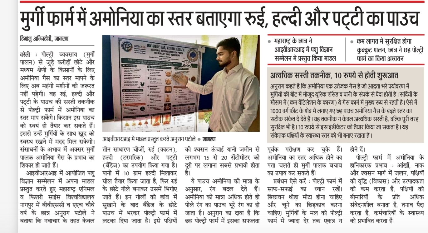 मुर्गी फार्म में अमोनिया का स्तर बताएगा रुई, हल्दी और पट्टी का पाउच