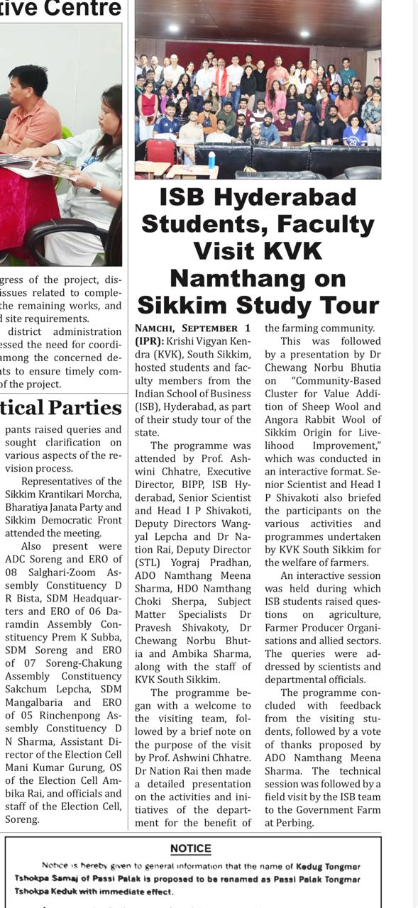 ISB Hyderabad Students, Faculty Visit KVK Namthang on Sikkim Study Tour