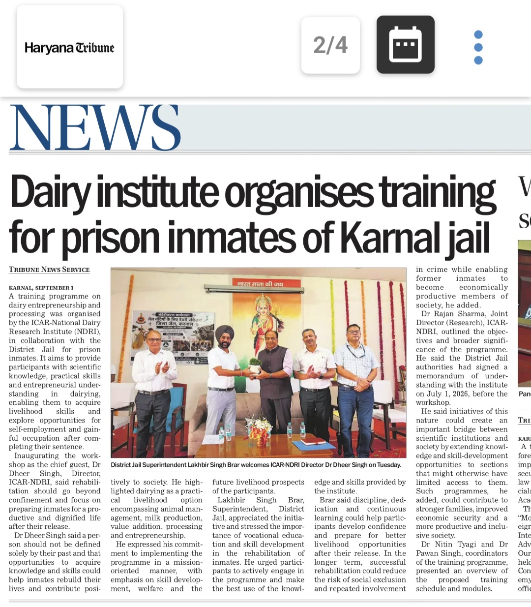 Dairy institute organises training for prison inmates of Karnal jail