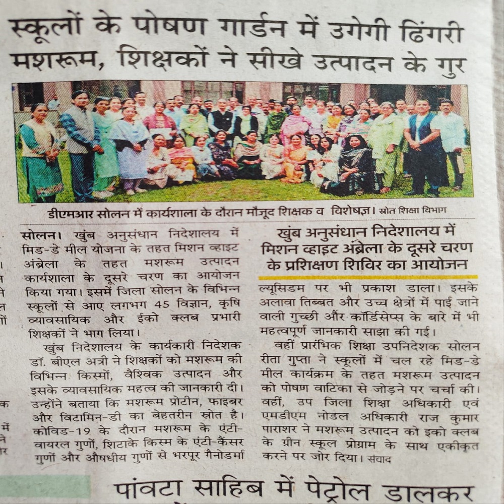 स्कूलों के पोषण गार्डन में उगेगी ढिंगरी मशरूम, शिक्षकों ने सीखे उत्पादन के गुर