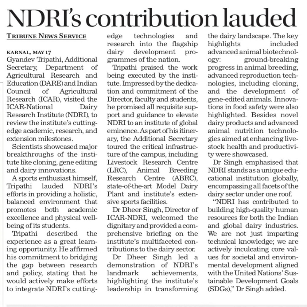 NDRI's contribution lauded