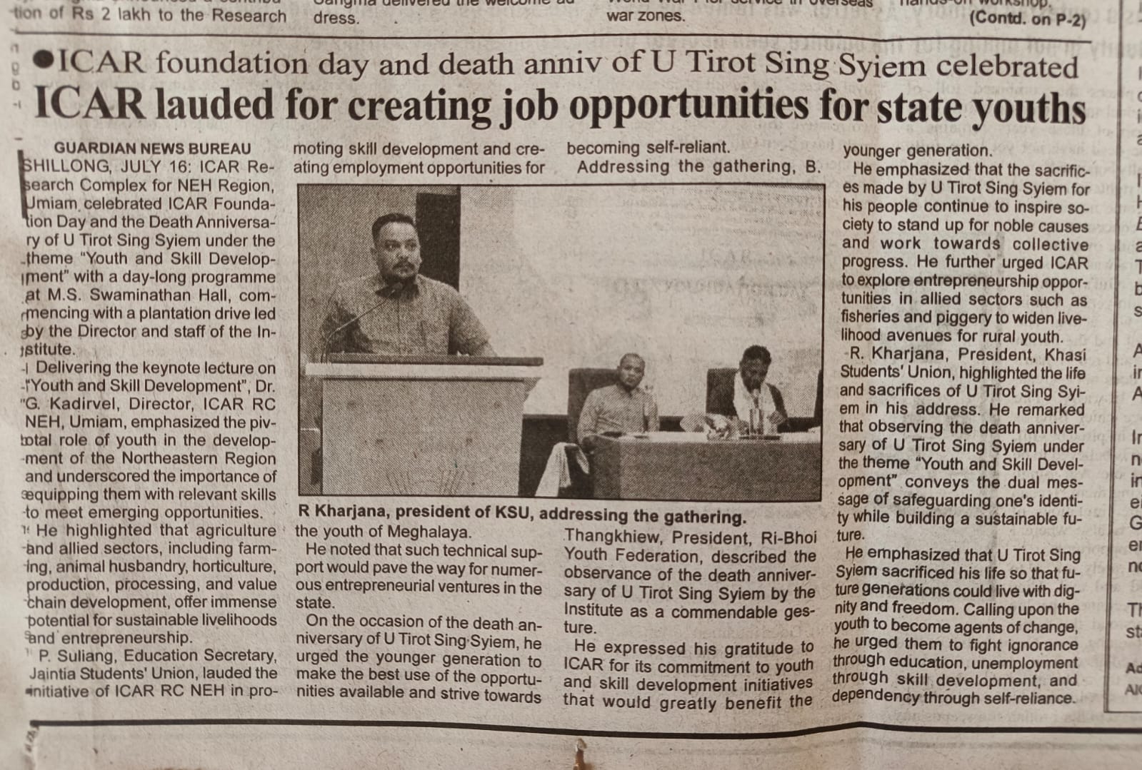 ICAR lauded for creating job opportunities for state youths
