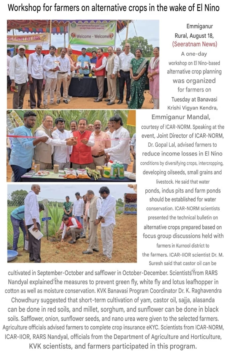 Workshop for farmers on alternative crops in the wake of El Nino