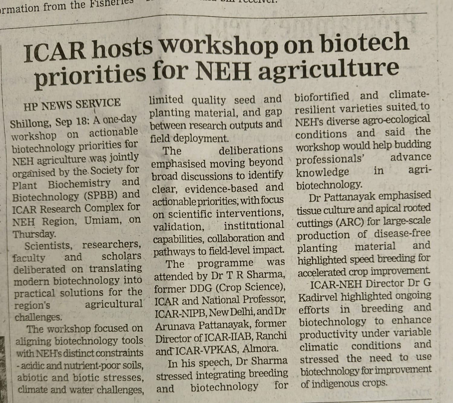 ICAR hosts workshop on biotech priorities for NEH agriculture