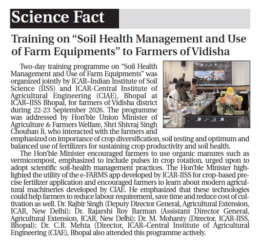 Training on "Soil Health Management and Use of Farm Equipments" to Farmers of Vidisha
